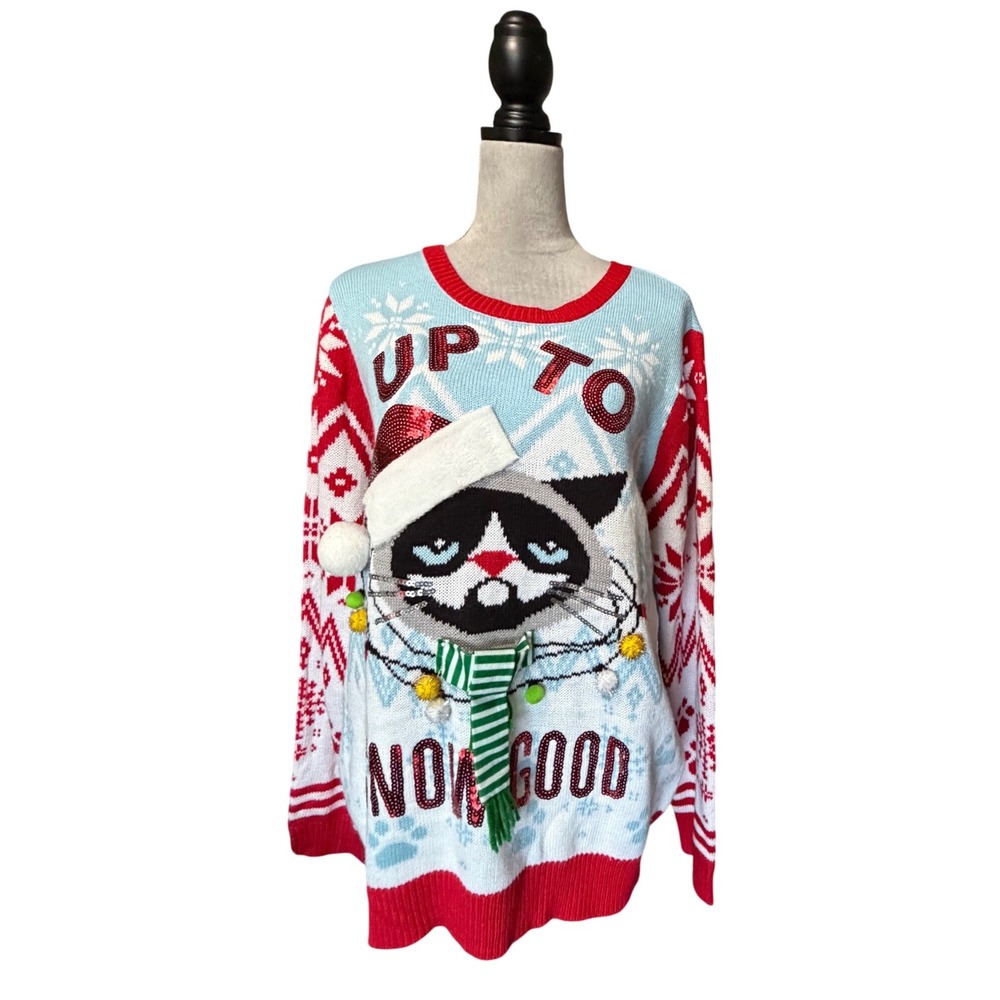 No Boundaries Grumpy Cat Up To Snow Good Ugly Christmas Sweater XXXL 3XL Red